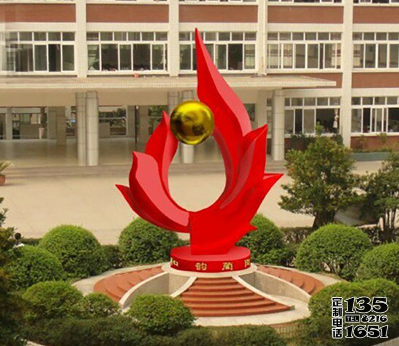 校園創意玻璃鋼紅色旗幟雕塑 校園創意玻璃鋼紅色旗幟雕塑